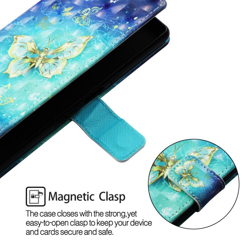 Bescherming Hoesje Huawei Y7 2019 Telefoonhoesje Gouden 3D Effect Vlinders