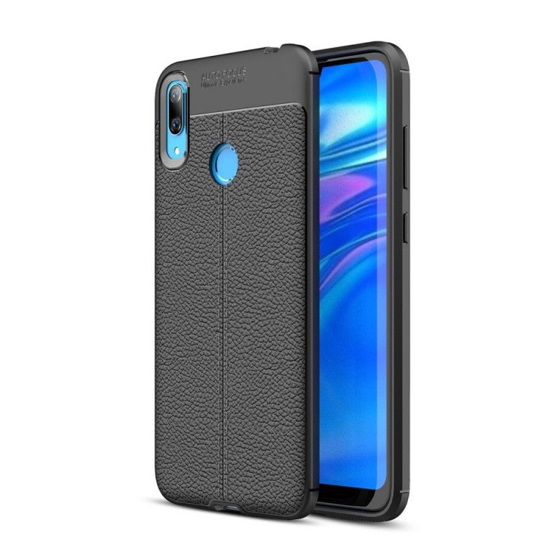 Cover Hoesje Huawei Y7 2019 Grijs Zwart Telefoonhoesje Dubbellijn Lychee Leereffect