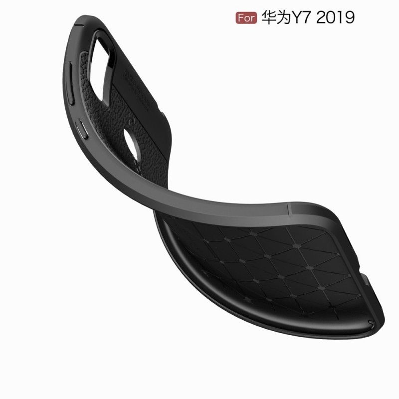 Cover Hoesje Huawei Y7 2019 Grijs Zwart Telefoonhoesje Dubbellijn Lychee Leereffect