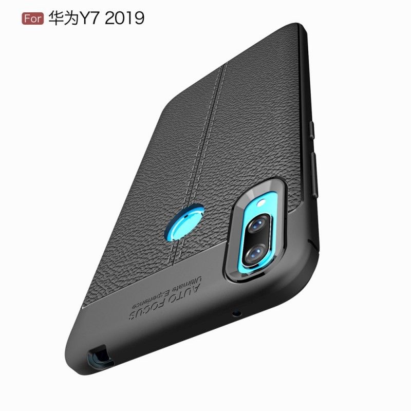 Cover Hoesje Huawei Y7 2019 Grijs Zwart Telefoonhoesje Dubbellijn Lychee Leereffect