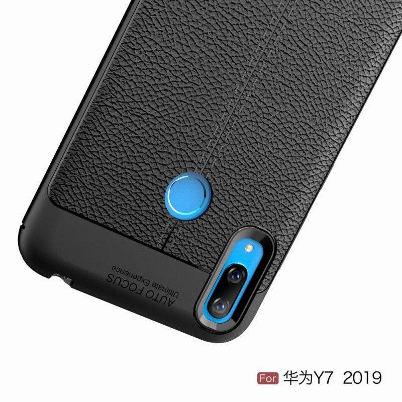 Cover Hoesje Huawei Y7 2019 Grijs Zwart Telefoonhoesje Dubbellijn Lychee Leereffect