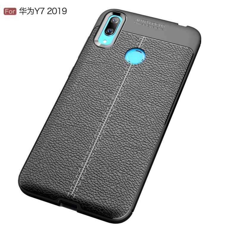 Cover Hoesje Huawei Y7 2019 Grijs Zwart Telefoonhoesje Dubbellijn Lychee Leereffect