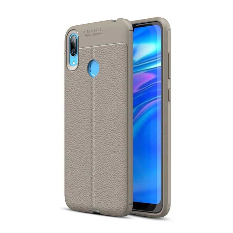 Cover Hoesje Huawei Y7 2019 Grijs Zwart Telefoonhoesje Dubbellijn Lychee Leereffect