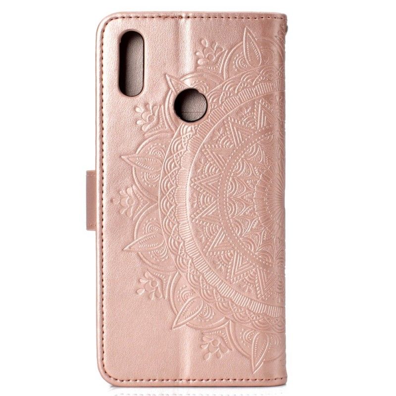 Flip Case Leren Huawei Y7 2019 Magenta Grijs Zon Mandala