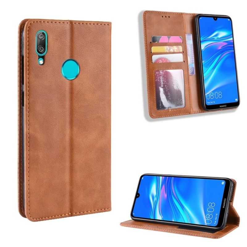 Folio-hoesje Huawei Y7 2019 Bruin Gestileerd Vintage Leereffect