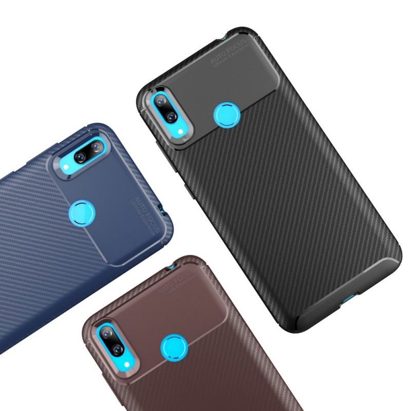 Hoesje Huawei Y7 2019 Bruin Flexibele Koolstofvezeltextuur