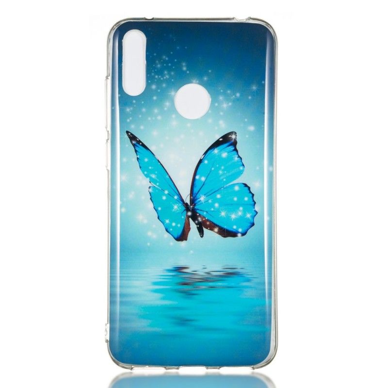 Hoesje voor Huawei Y7 2019 Fluorescerende Blauwe Vlinder