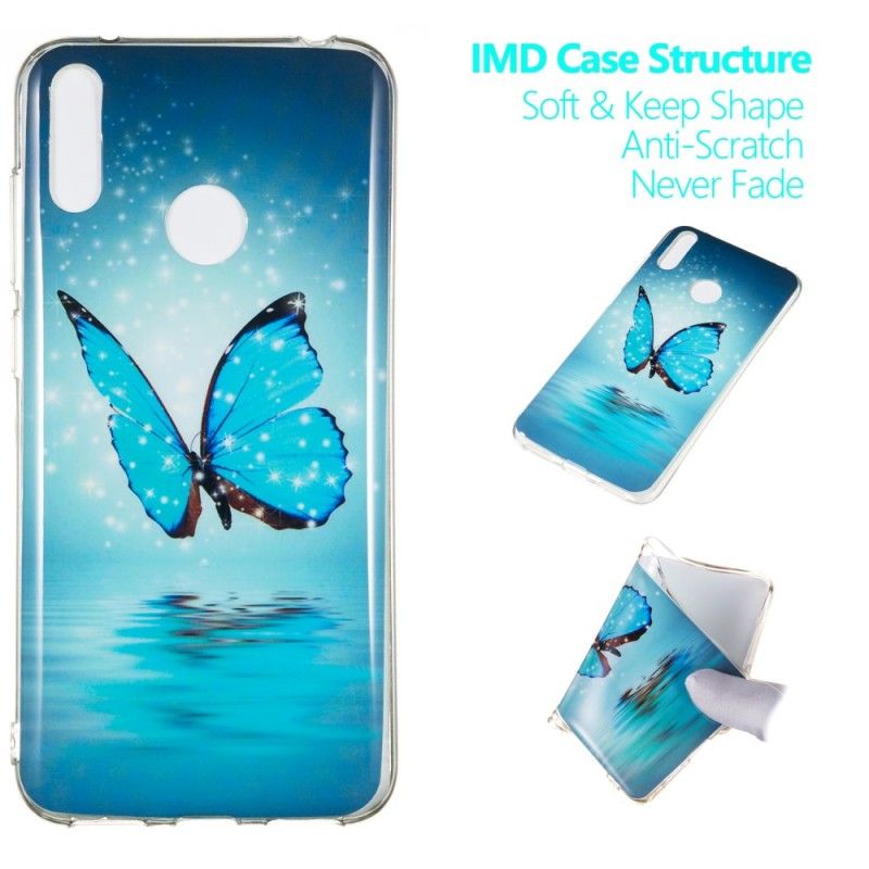 Hoesje voor Huawei Y7 2019 Fluorescerende Blauwe Vlinder