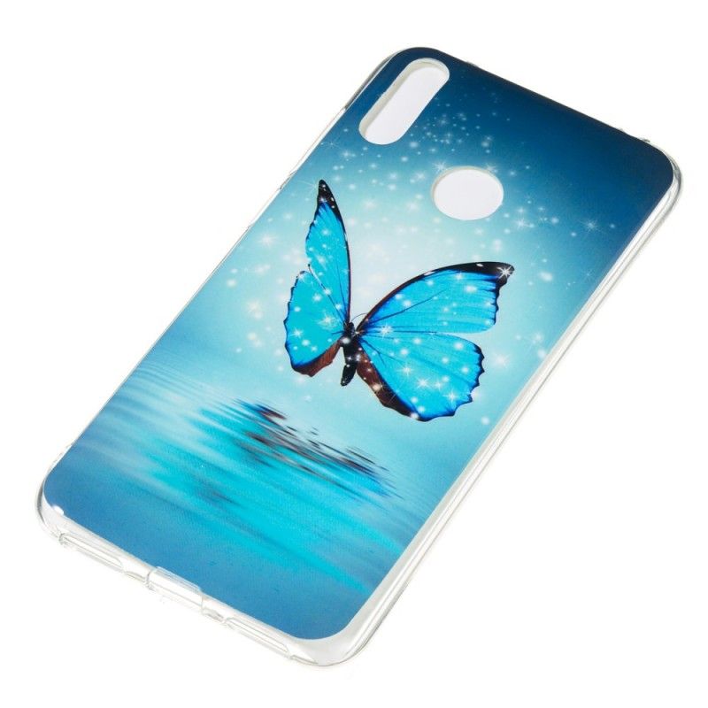 Hoesje voor Huawei Y7 2019 Fluorescerende Blauwe Vlinder