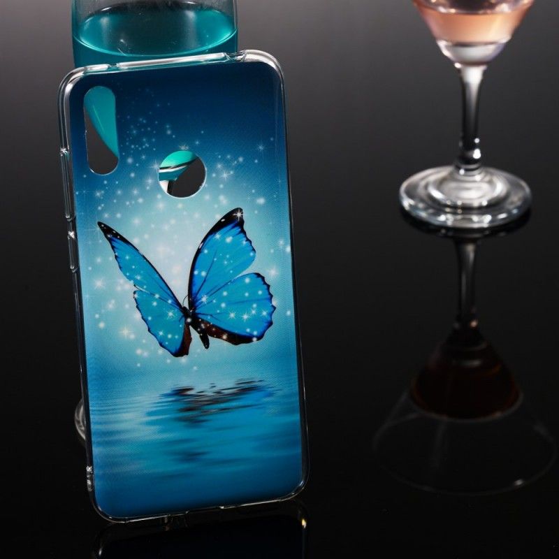 Hoesje voor Huawei Y7 2019 Fluorescerende Blauwe Vlinder