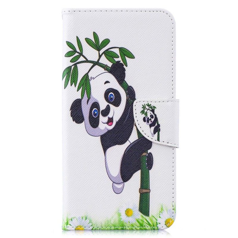 Leren Hoesje Huawei Y7 2019 Telefoonhoesje Panda Op Bamboe