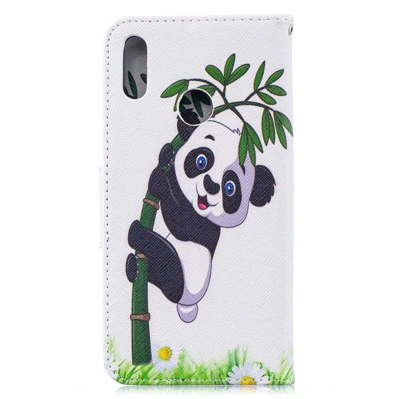 Leren Hoesje Huawei Y7 2019 Telefoonhoesje Panda Op Bamboe