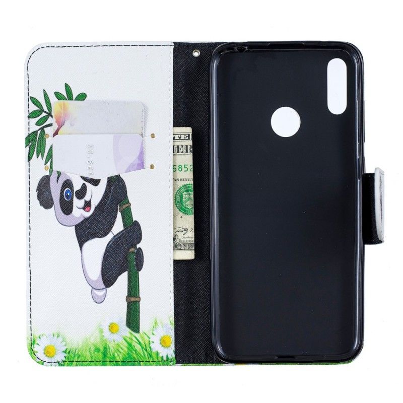 Leren Hoesje Huawei Y7 2019 Telefoonhoesje Panda Op Bamboe