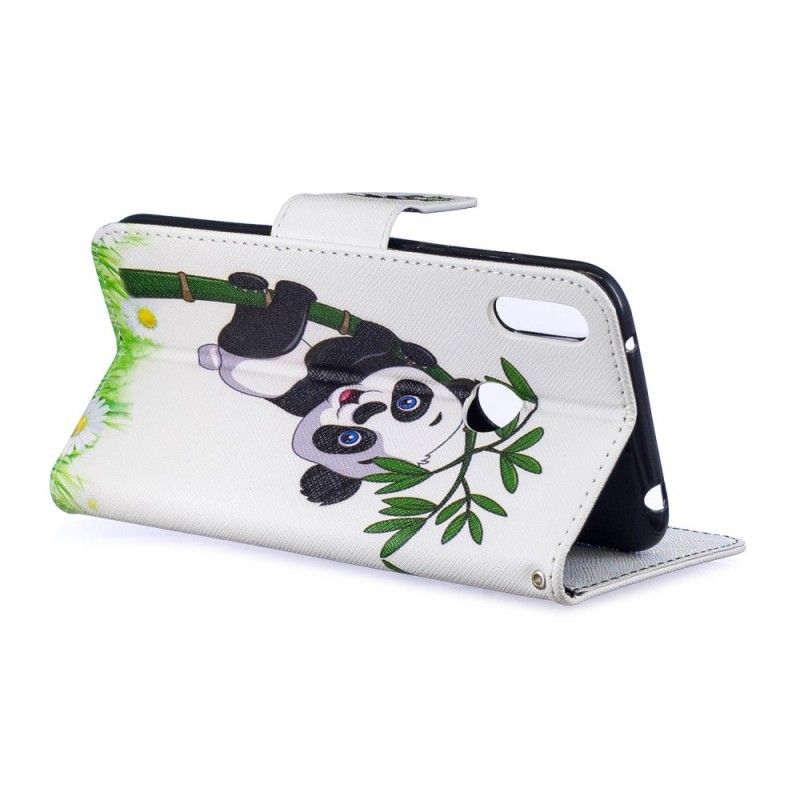 Leren Hoesje Huawei Y7 2019 Telefoonhoesje Panda Op Bamboe