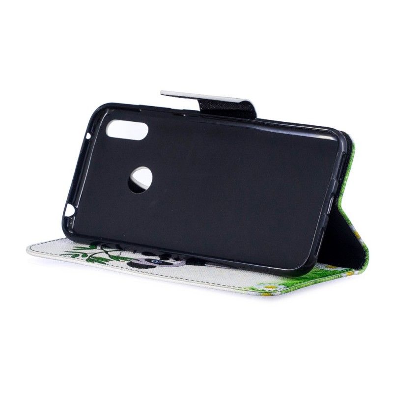 Leren Hoesje Huawei Y7 2019 Telefoonhoesje Panda Op Bamboe
