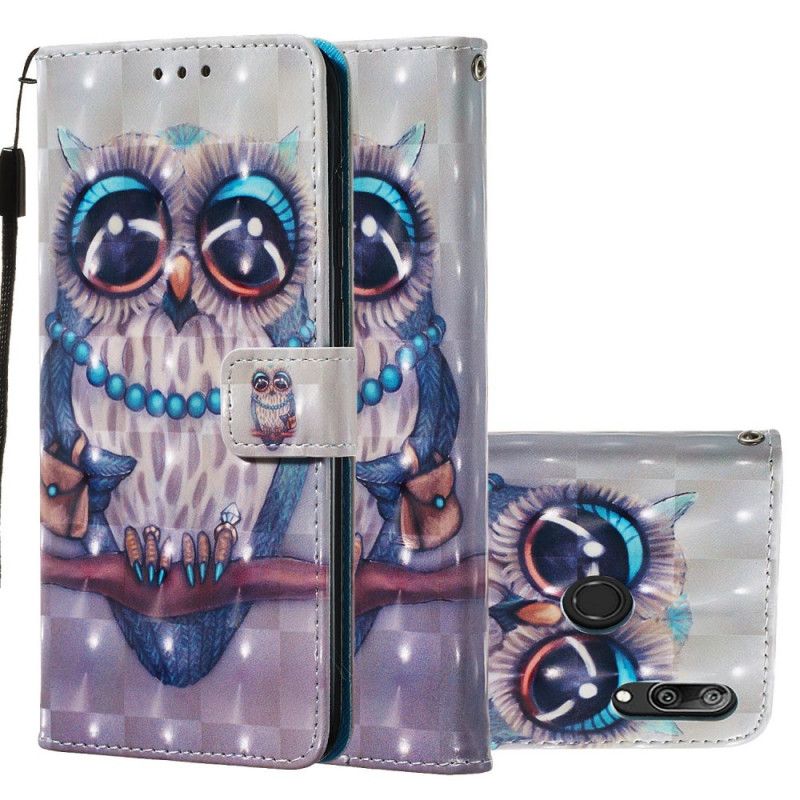 Leren Hoesje voor Huawei Y7 2019 Miss Owl 3D Effect