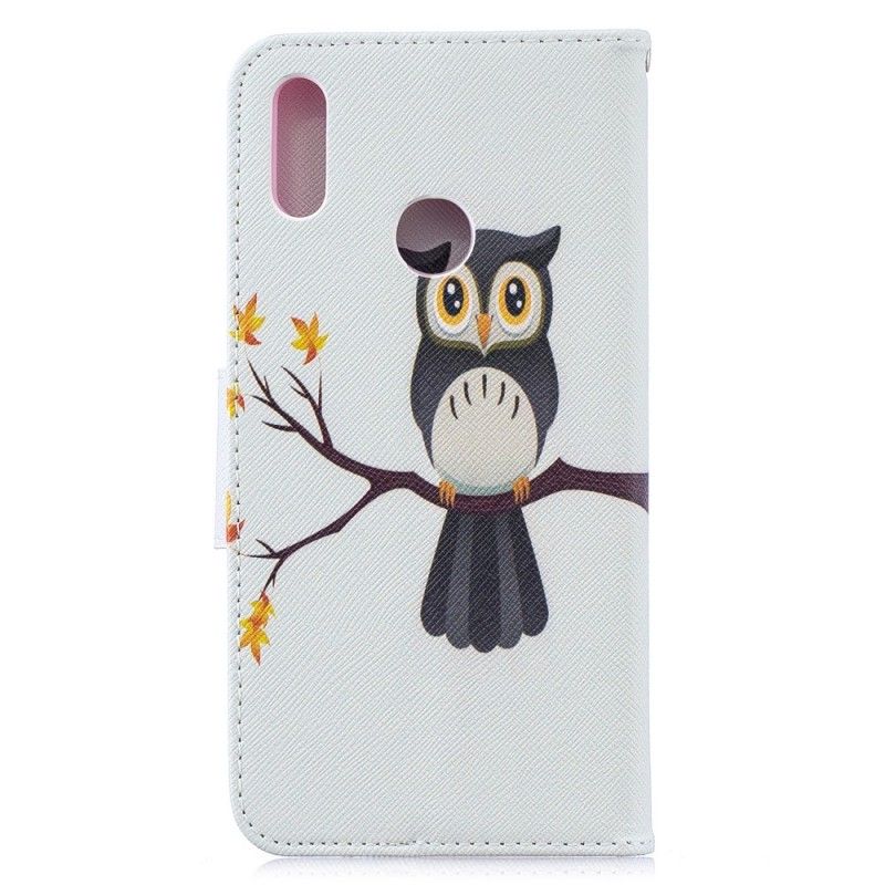 Leren Hoesje voor Huawei Y7 2019 Uil Neergestreken Op De Tak