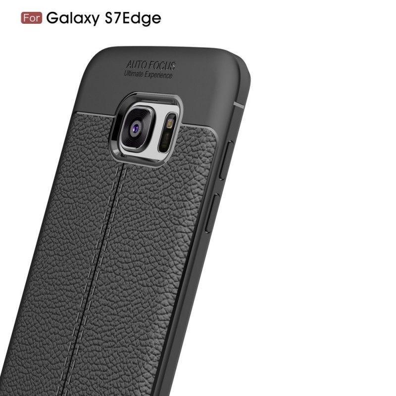 Hoesje Samsung Galaxy S7 Edge Rood Zwart Dubbellijns Lychee Leereffect