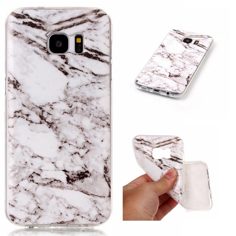 Hoesje voor Samsung Galaxy S7 Edge Wit Zwart Marmer