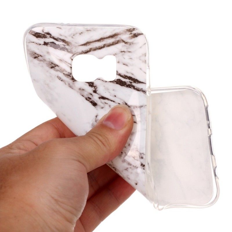 Hoesje voor Samsung Galaxy S7 Edge Wit Zwart Marmer