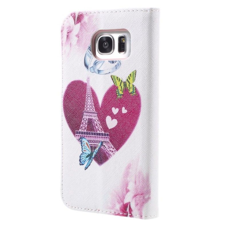 Leren Hoesje Samsung Galaxy S7 Edge Beige Elegante Eiffeltoren