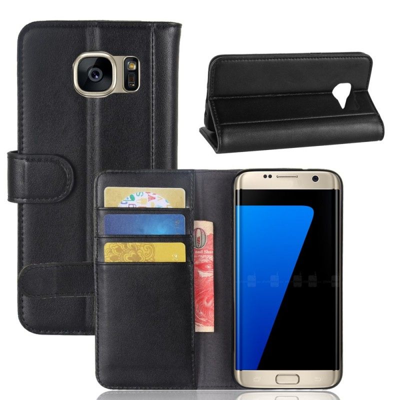 Leren Hoesje voor Samsung Galaxy S7 Edge Bruin Zwart Splitleer