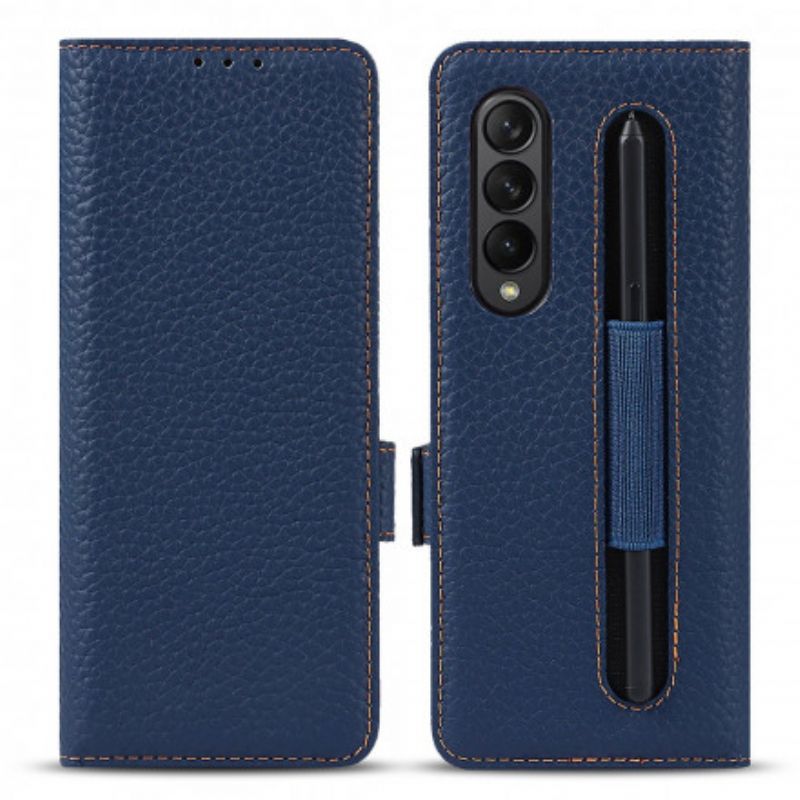 Leren Hoesje Samsung Galaxy Z Fold 3 5g Echt Litchi Leer Bescherming Hoesje