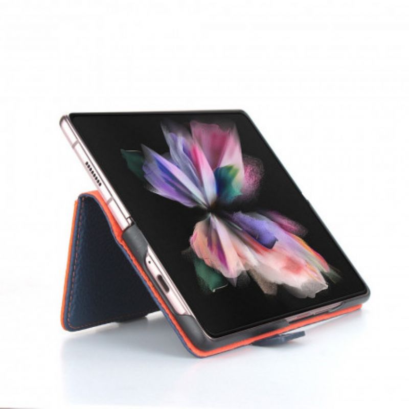 Leren Hoesje Samsung Galaxy Z Fold 3 5g Echt Litchi Leer Bescherming Hoesje