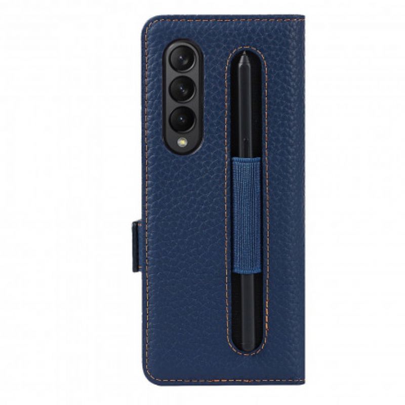 Leren Hoesje Samsung Galaxy Z Fold 3 5g Echt Litchi Leer Bescherming Hoesje