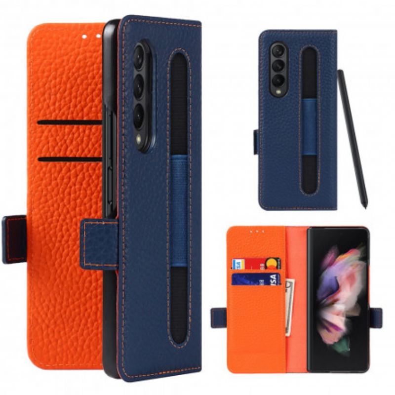 Leren Hoesje Samsung Galaxy Z Fold 3 5g Echt Litchi Leer Bescherming Hoesje