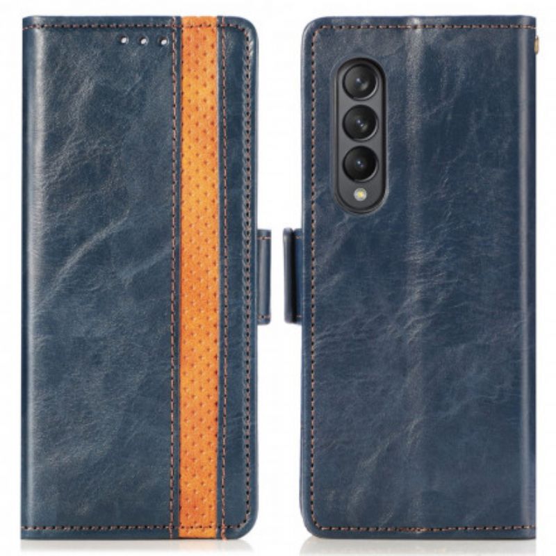 Leren Hoesje Voor Samsung Galaxy Z Fold 3 5g Tweekleurige Dubbele Sluiting