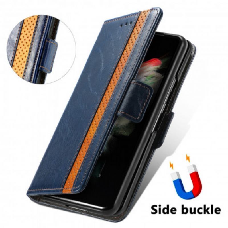 Leren Hoesje Voor Samsung Galaxy Z Fold 3 5g Tweekleurige Dubbele Sluiting