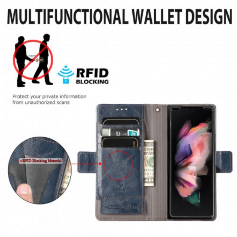 Leren Hoesje Voor Samsung Galaxy Z Fold 3 5g Tweekleurige Dubbele Sluiting
