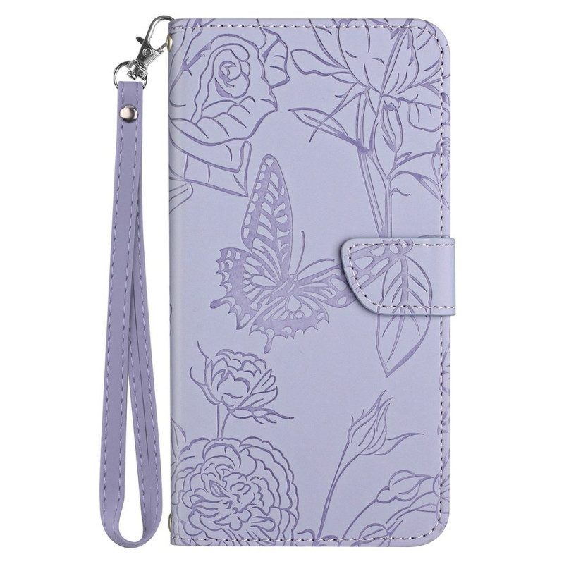 Leren Hoesje voor Honor Magic 4 Lite 5G Vlinders En Lanyard