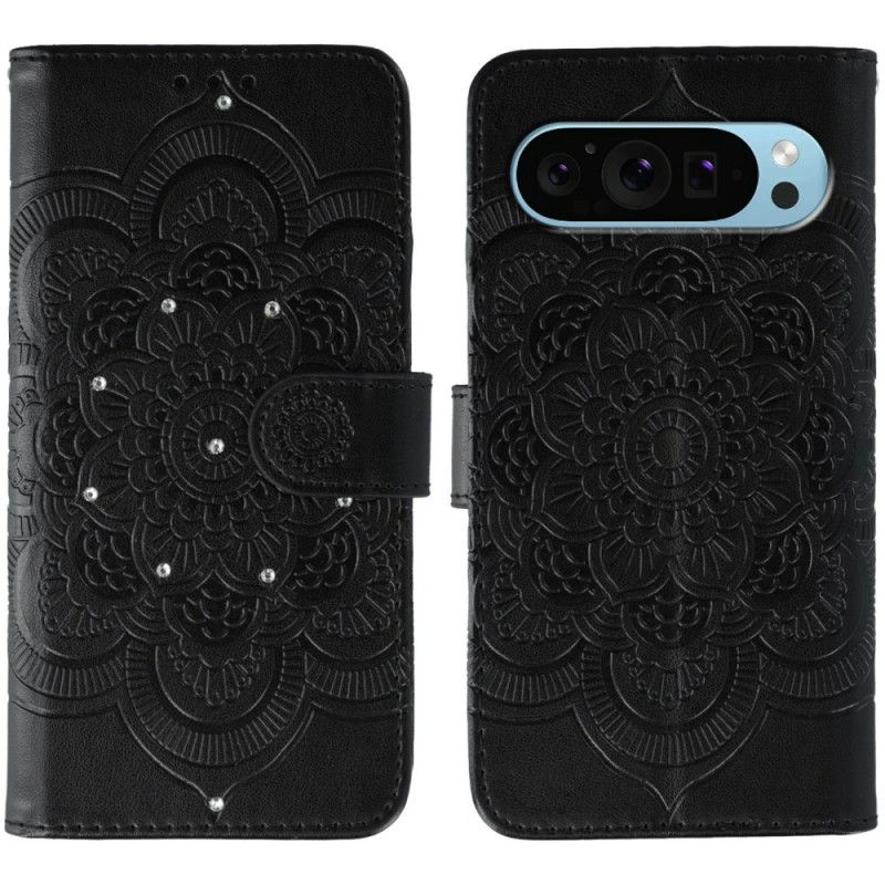 Leren Hoesje Voor Google Pixel 10 / 10 Pro Mandala Met Strass-steentjes
