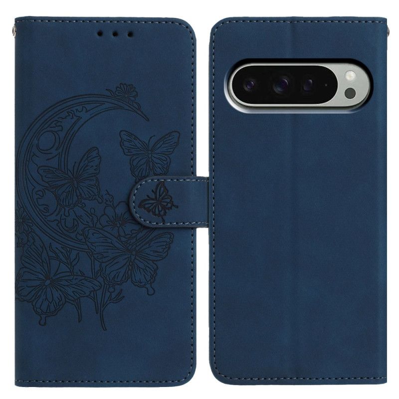 Leren Hoesje Voor Google Pixel 10 / 10 Pro Vlinder- En Bloemenprint