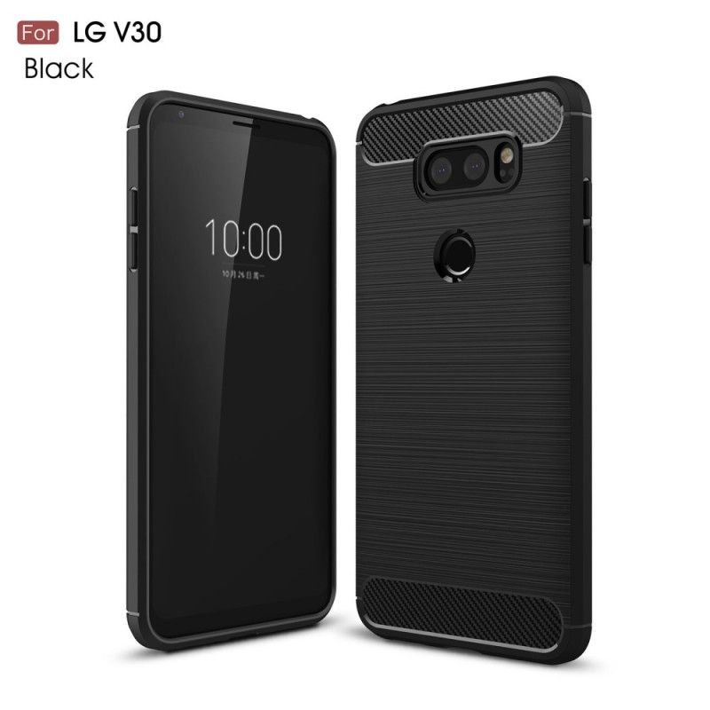 Hoesje LG V30 Rood Zwart Geborsteld Koolstofvezel