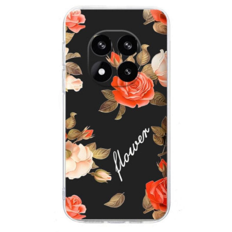Case Hoesje Xiaomi Redmi Note 14 Pro 5g Telefoonhoesje Bloemen Op Een Zwarte Achtergrond