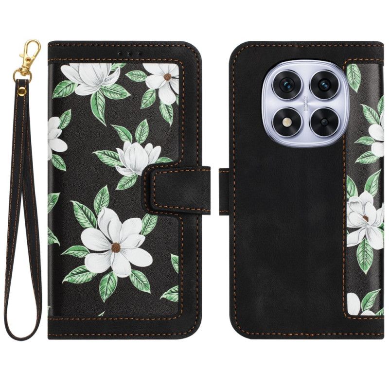 Folio-hoesje Xiaomi Redmi Note 14 Pro 5g Telefoonhoesje Bloemenprint Met Bandje