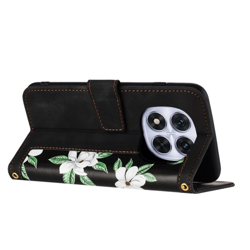 Folio-hoesje Xiaomi Redmi Note 14 Pro 5g Telefoonhoesje Bloemenprint Met Bandje