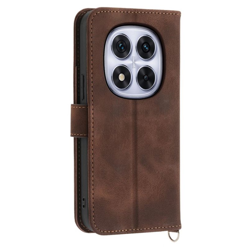 Leren Hoesje Voor Xiaomi Redmi Note 14 Pro 5g Kantpatroon Met Bandje En Schouderband