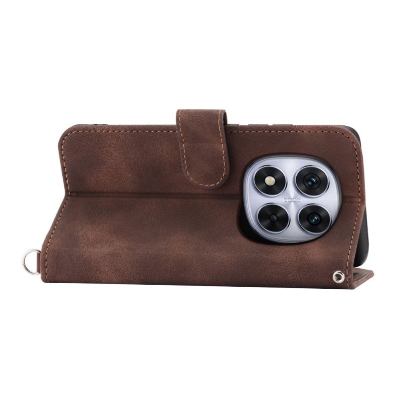 Leren Hoesje Voor Xiaomi Redmi Note 14 Pro 5g Kantpatroon Met Bandje En Schouderband