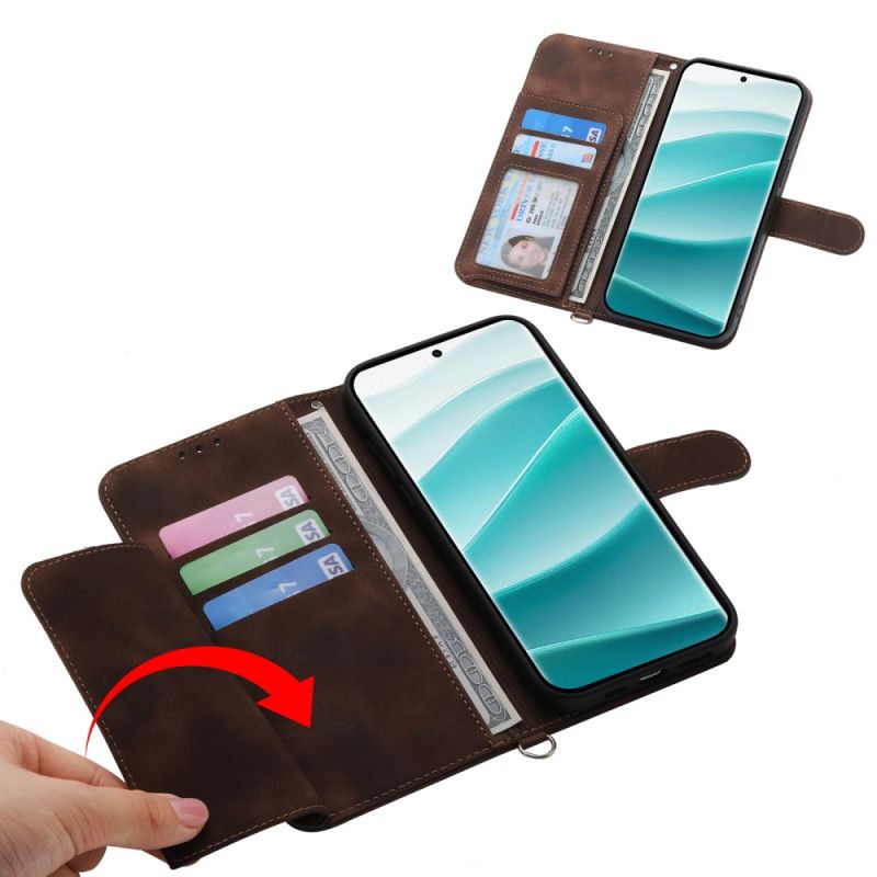 Leren Hoesje Voor Xiaomi Redmi Note 14 Pro 5g Kantpatroon Met Bandje En Schouderband