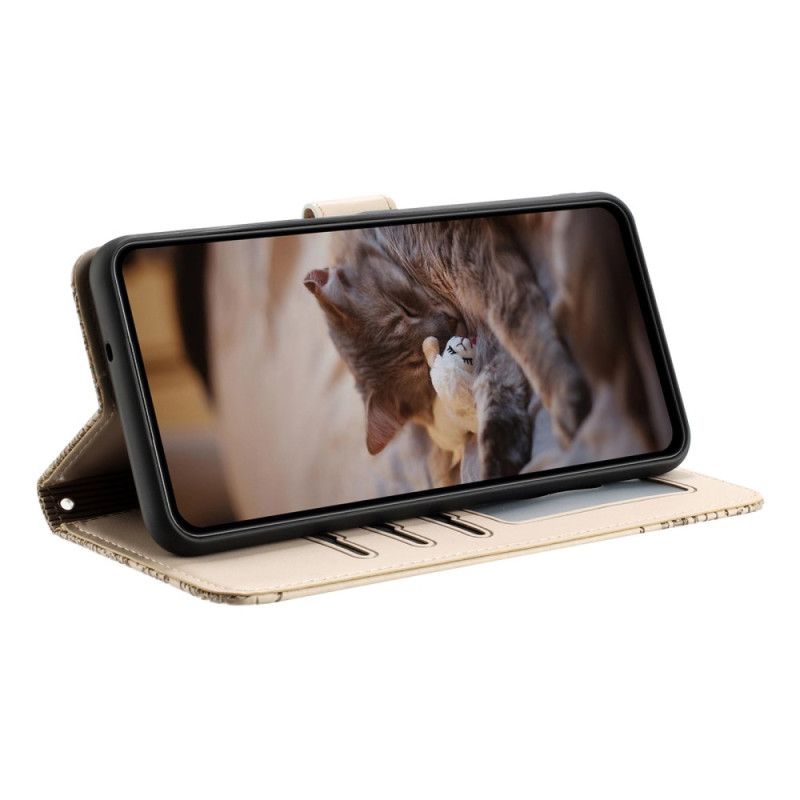 Leren Hoesje Voor Xiaomi Redmi Note 14 Pro 5g Kattenpatroon Met Bandje