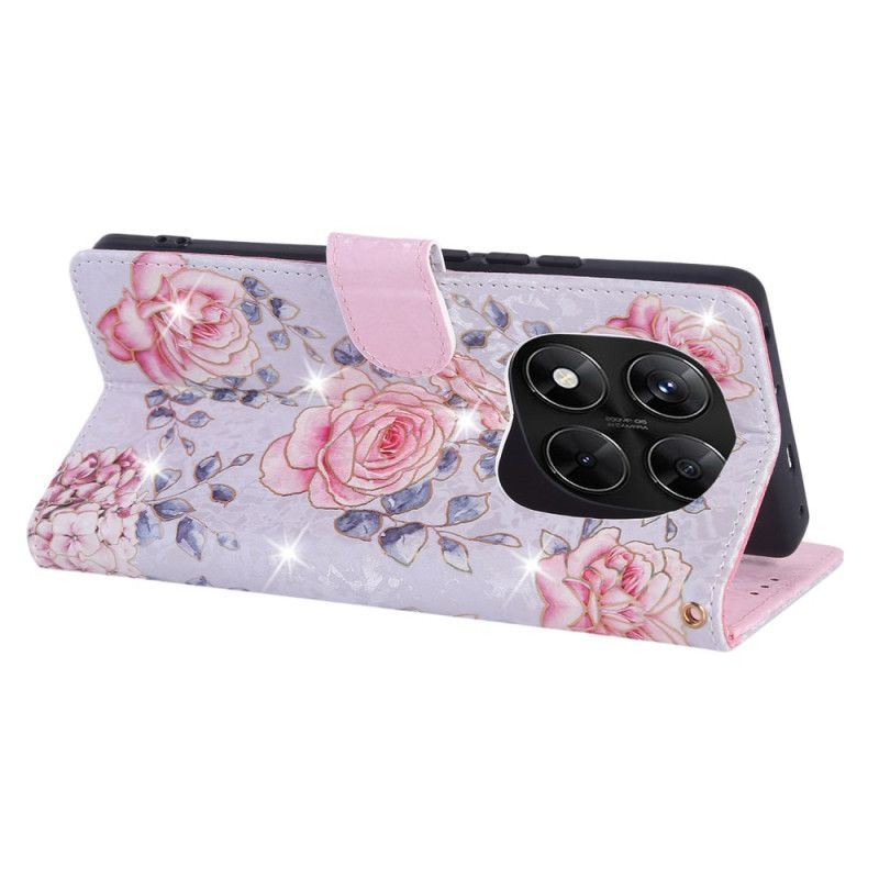 Leren Hoesje Voor Xiaomi Redmi Note 14 Pro 5g Rfid-blokkerend Bloemendesign