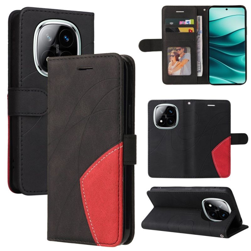 Leren Hoesje Xiaomi Redmi Note 14 Pro 5g Tweekleurige Golvende Lijnen Bescherming Hoesje