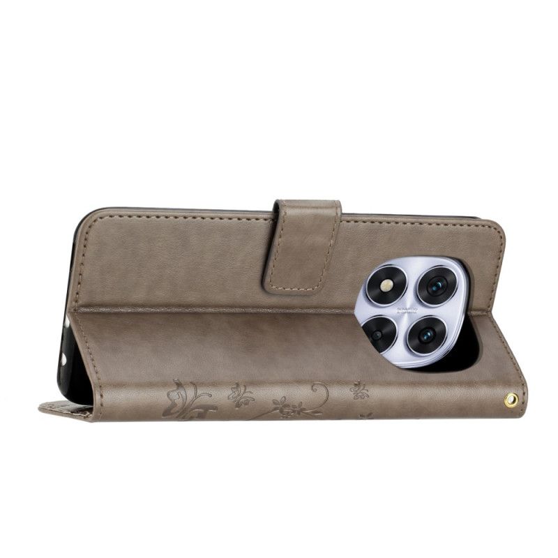 Leren Hoesje Xiaomi Redmi Note 14 Pro 5g Vlinder- En Bloemenprint Bescherming Hoesje