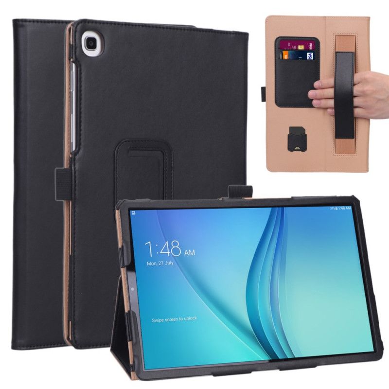 Cover voor Samsung Galaxy Tab S5e Rood Zwart Lederen Stijl Met Riem