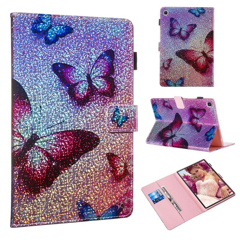 Leren Hoesje voor Samsung Galaxy Tab S5e Glittervlinders