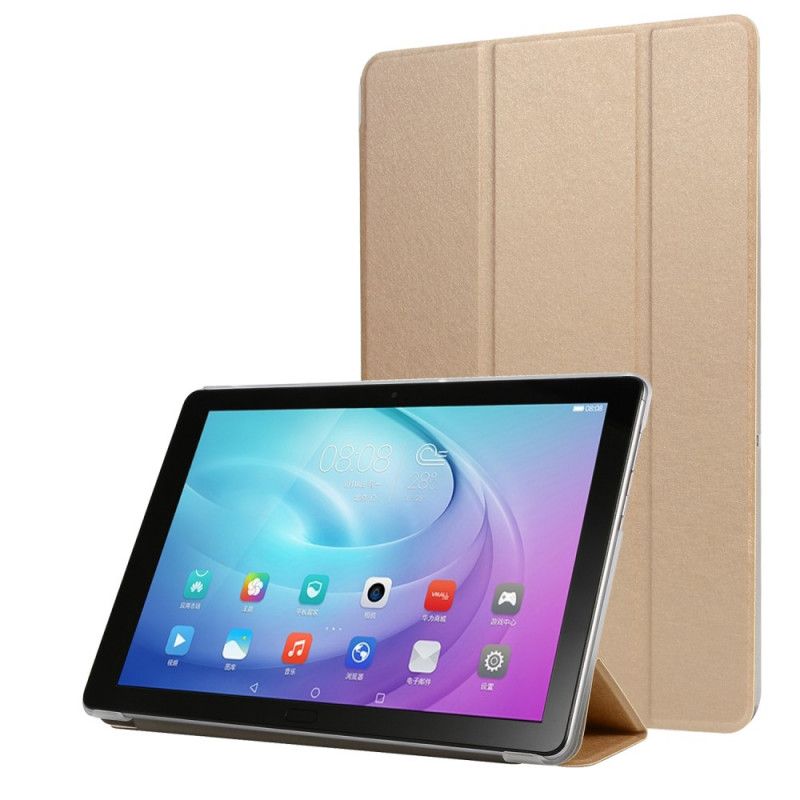 Smart Case Samsung Galaxy Tab S5e Roze Zwart Kunstleer Zijdetextuur